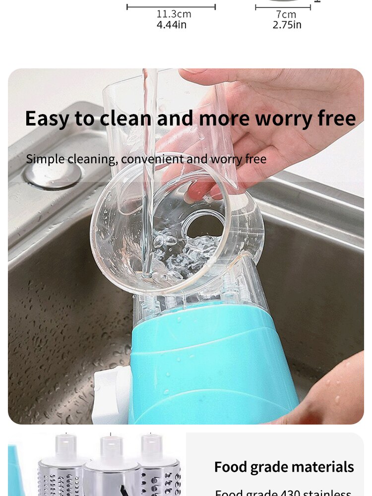 Table Top Drum Multifunctional Roller Vegetable Cutter Hand Crank Home Kitchen Shredder Potato Grater